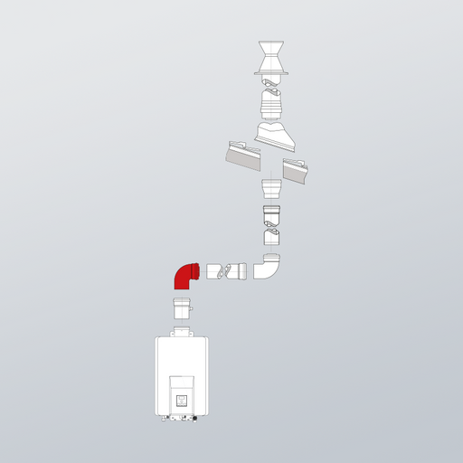 Curva coax 90° Rinnai per scaldabagni domestici Infinity e One da interno