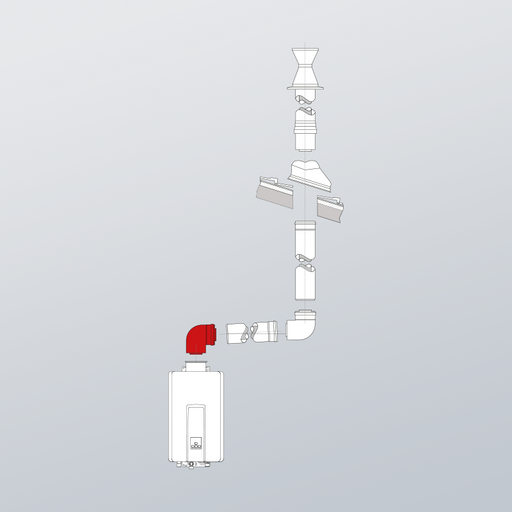 schema di impianto semplificato fumisteria scaldabagno Rinnai Infinity FOT-HX080-003