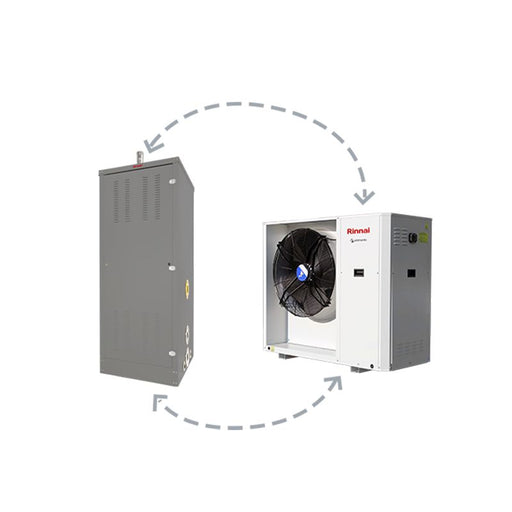 Sistemi ibridi Rinnai: una pompa di calore gamma Shimanto Midi o Mashū e un generatore termico a condensazione aiM.