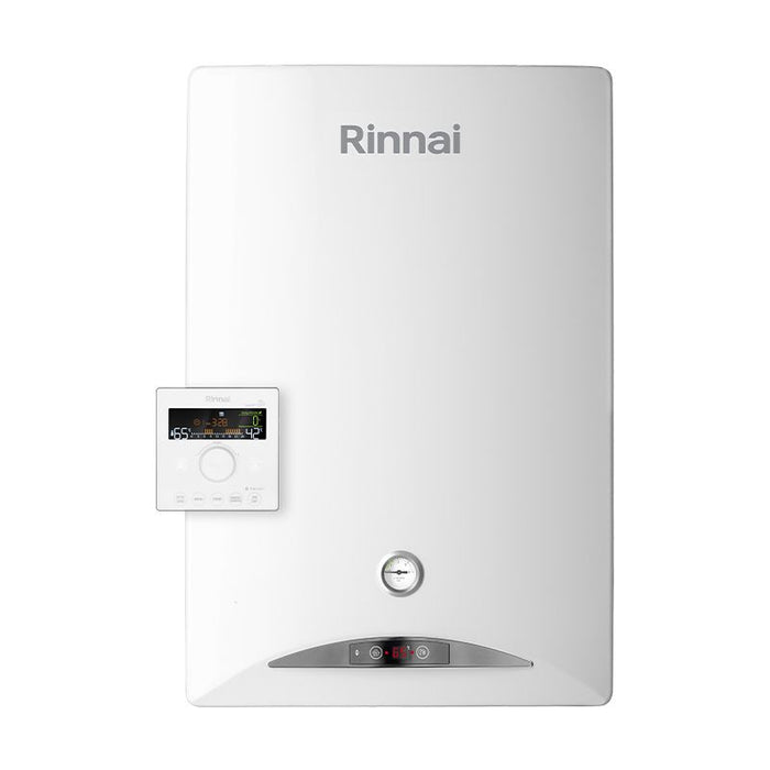caldaia zen vista frontale con comando remoto wi-fi acceso. 