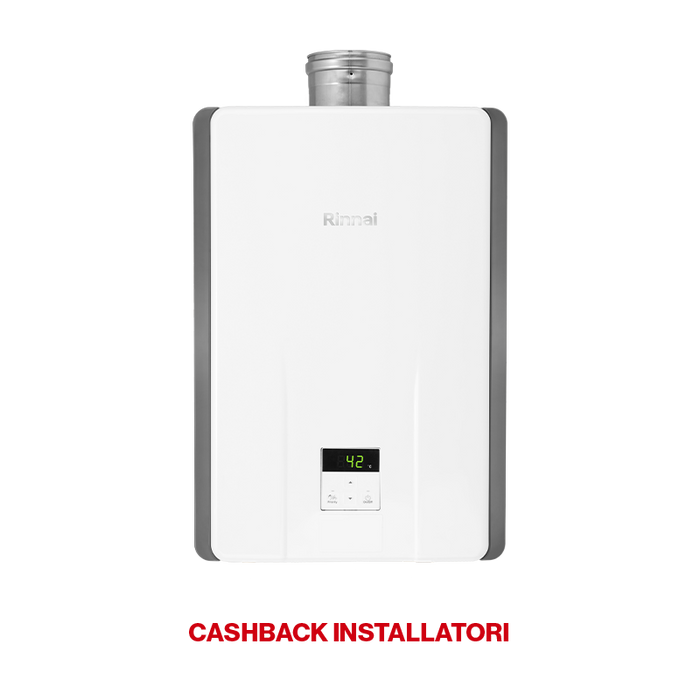 Se sei un installatore partecipa al cashback. Scaldacqua frontale bianco da interno con scarico fumi