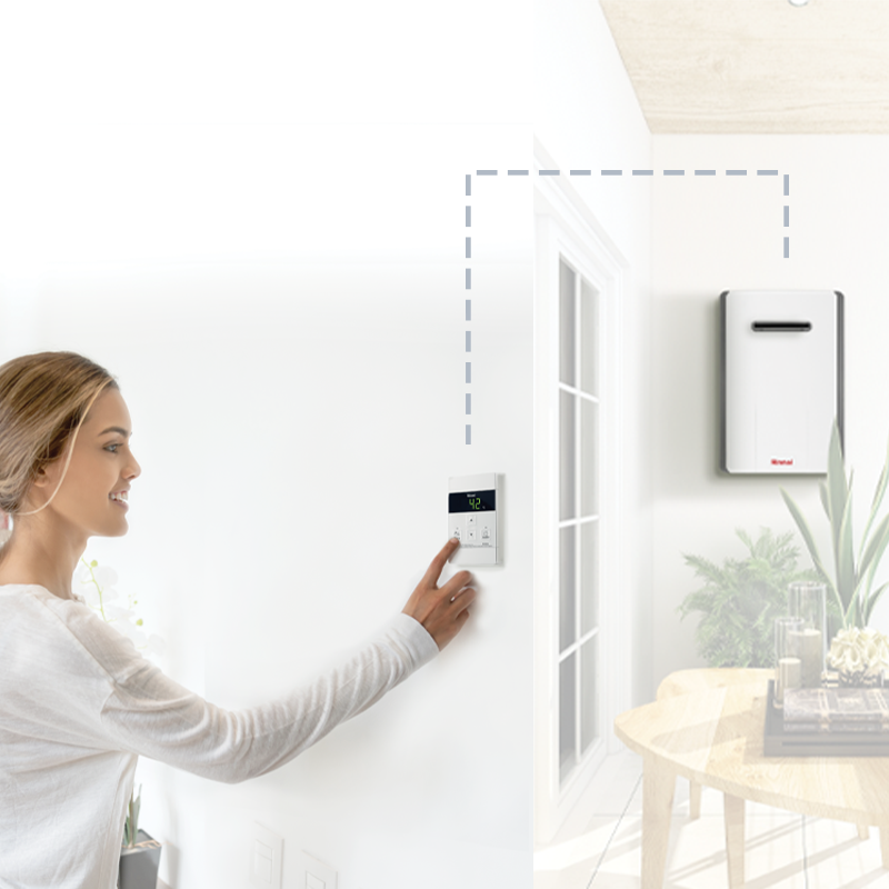 Rinnai Infinity domestico da esterno sul balcone non necessita di scarico fumi e si regola dall'interno con comando di serie