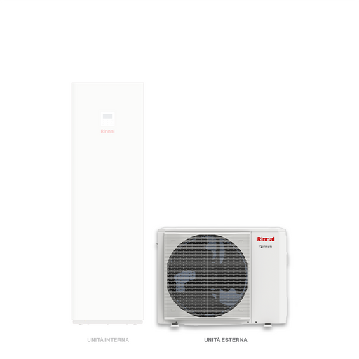 unità interna ad accumulo e unità esterna monoblocco pompa di calore split Rinnai