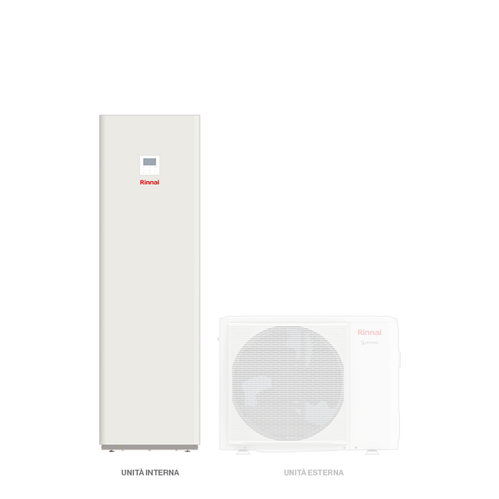 unità interna ad accumulo e unità esterna monoblocco pompa di calore split Rinnai